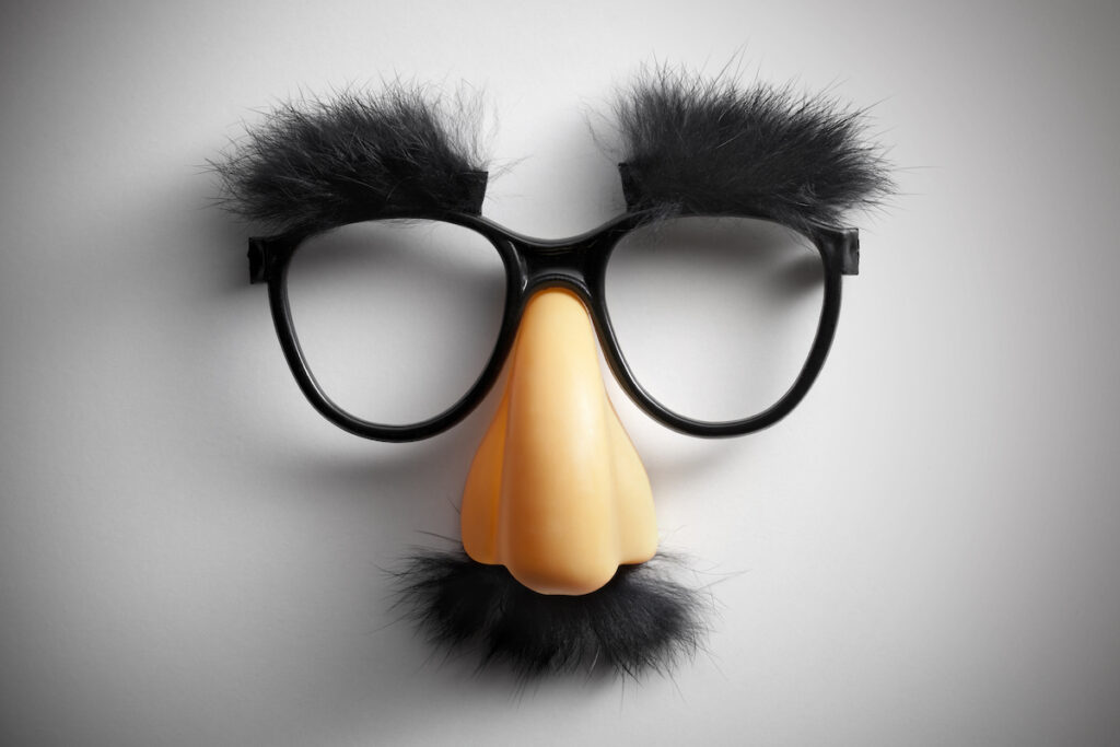 Plastic glasses with a nose, mustache, and funny eyebrows attached.