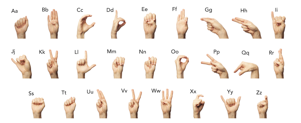 Hands demonstrate ASL letters, from A-Z.