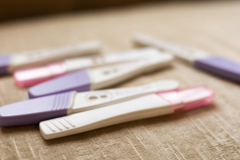 An assortment of at-home pregnancy tests.