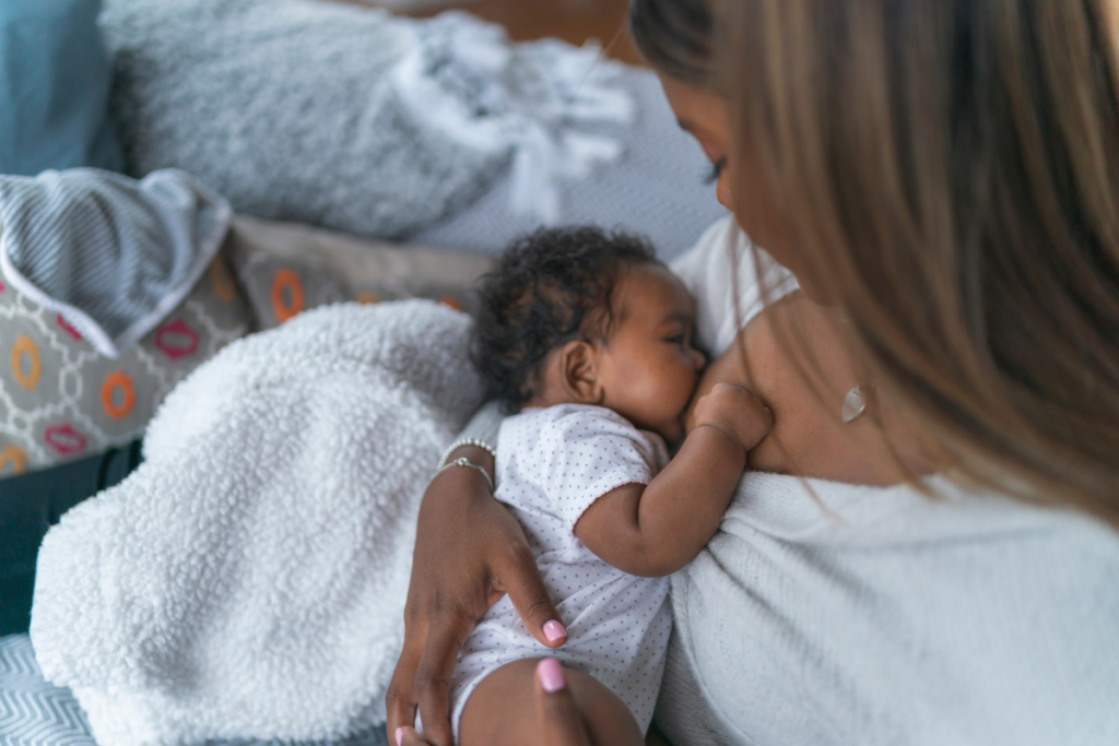 A mom breastfeeding her baby