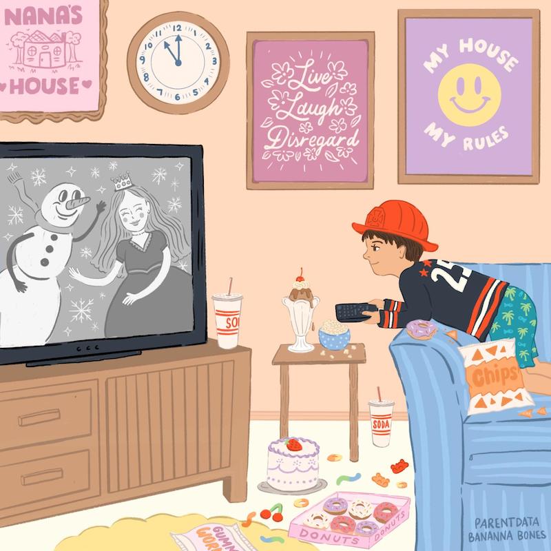 An illustration for the ParentData village on overindulgence. 