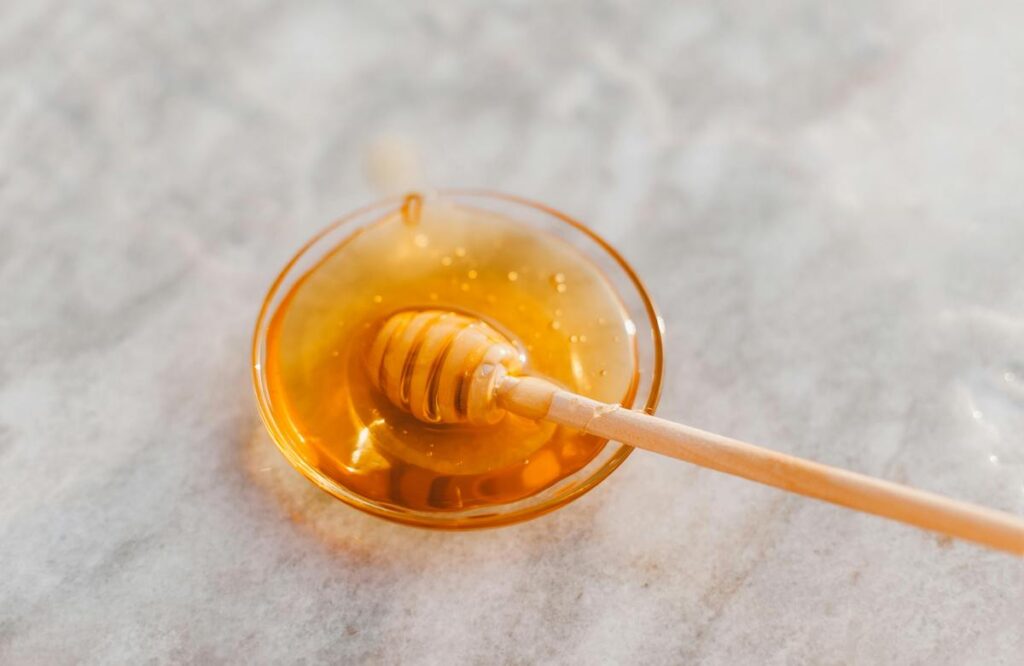 Bowl of honey on counter