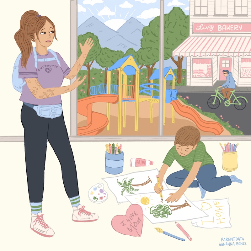 An illustration for the ParentData village on balancing indoor and outdoor play