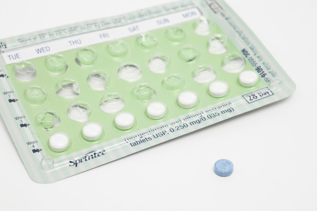 Packet of partially used birth control pills