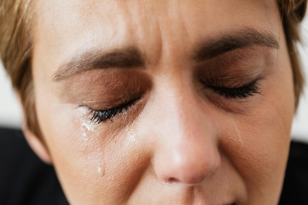 Closeup of someone crying