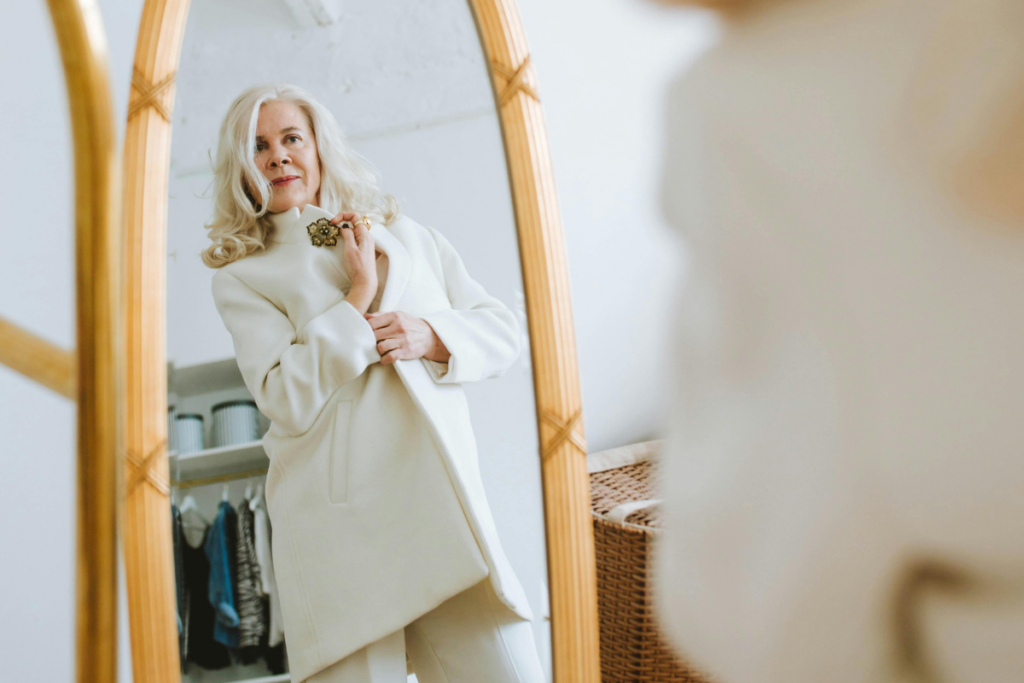 A person looking in the mirror