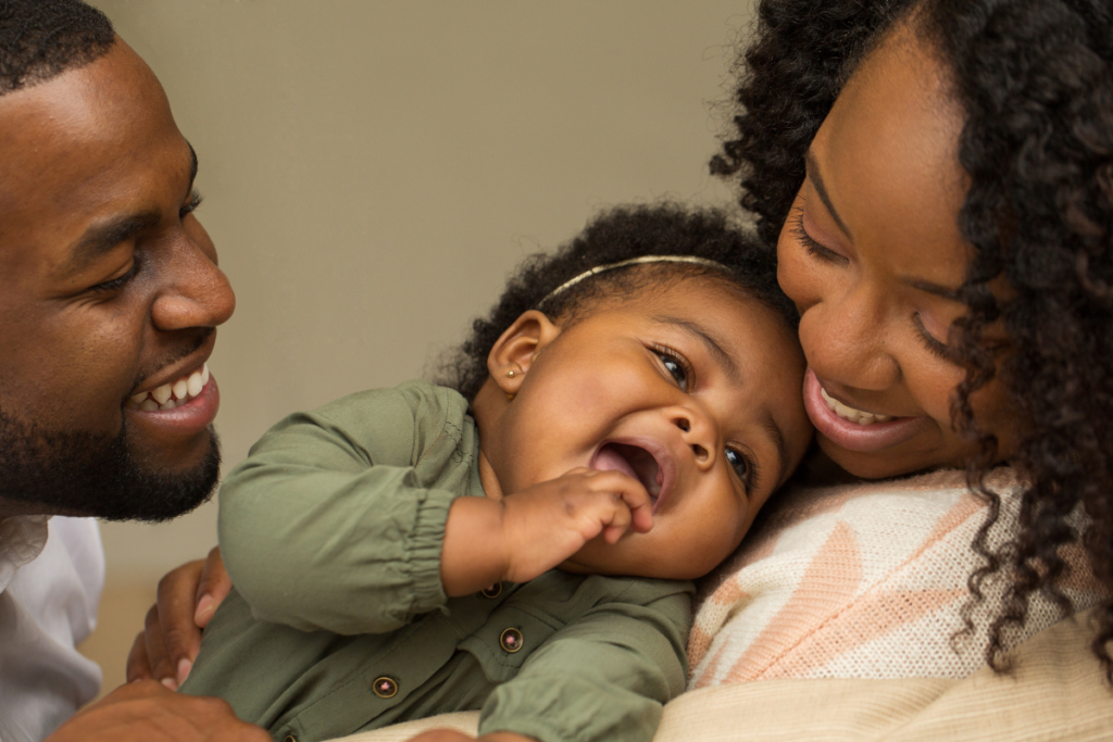 A happy family with a newborn.