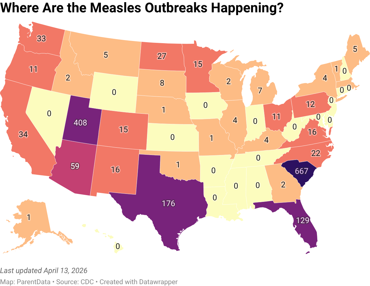 Map of US measles cases