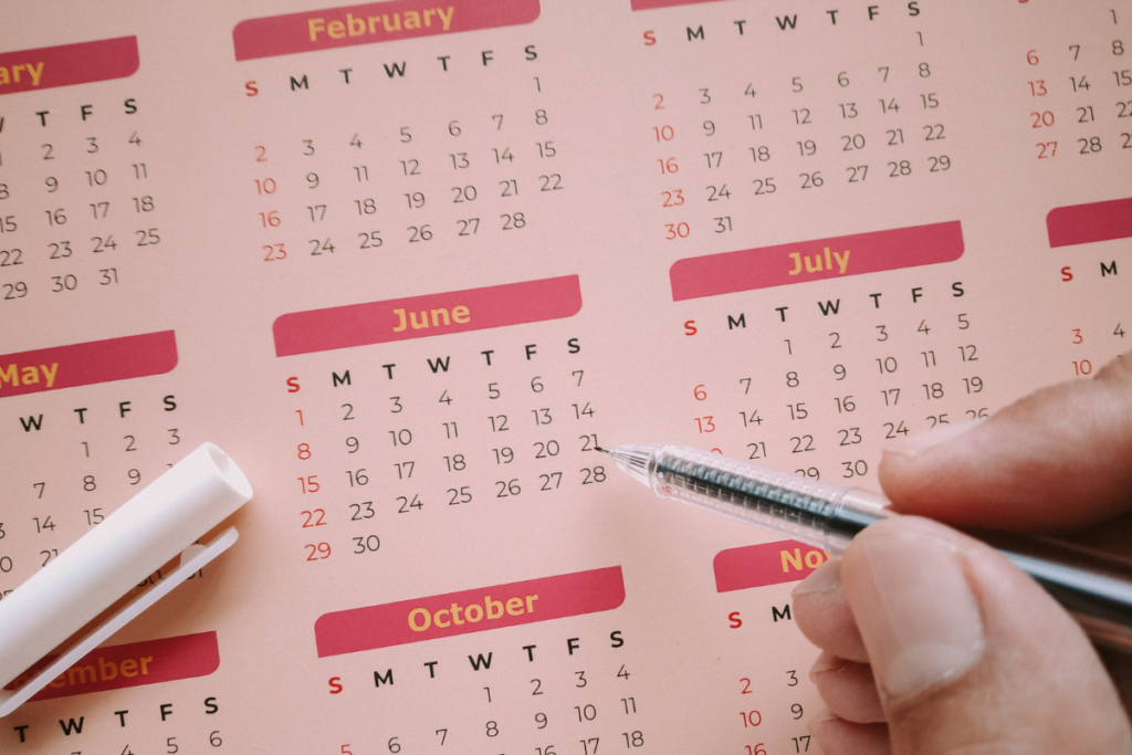 Hand writing on calendar